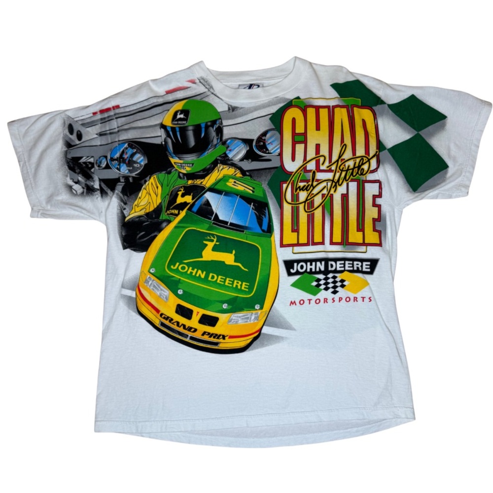 Chad Little Race Car White and Green Graphic Tee